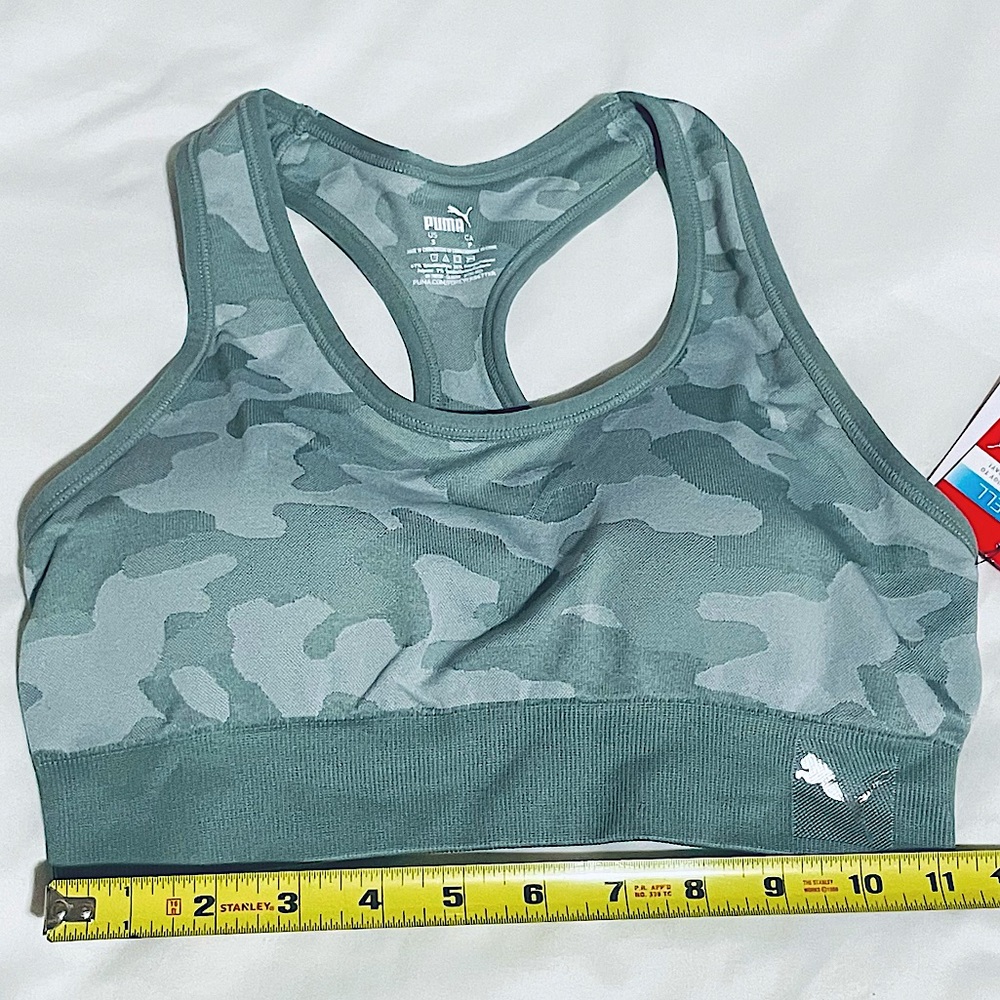 Puma Green Camouflage Sports Bra Gym Workout Pullover Camo Drycell technology